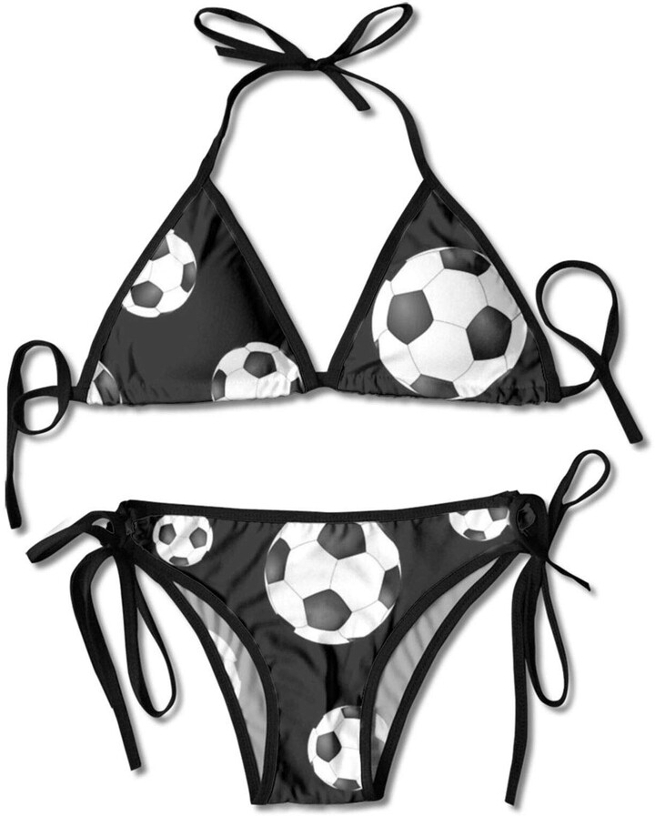 Quemin Black White Soccer Ball Women's Sexy Triangle Bikini Adjustable ...
