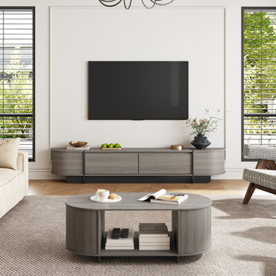 Latitude Run Tv Stand And Coffee Table Set, Curved Edges, Grey