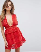 Thumbnail for your product : PrettyLittleThing Lace Plunge Skater Dress