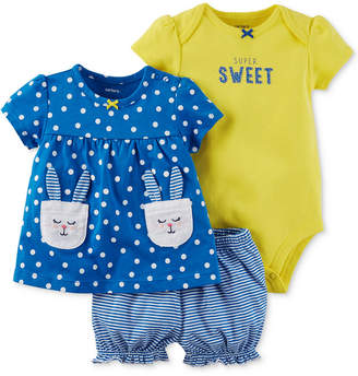 Carter's 3-Pc. Cotton Bunny Top, Sweet Bodysuit & Diaper Cover Set, Baby Girls