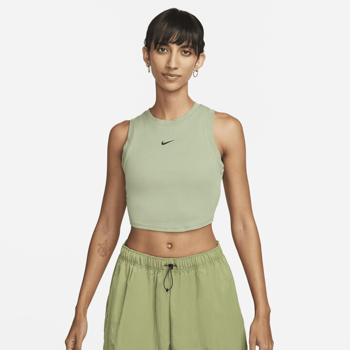 Nike Women's Sportswear Chill Knit Tight Cropped Mini-Rib Tank Top in Green  - ShopStyle