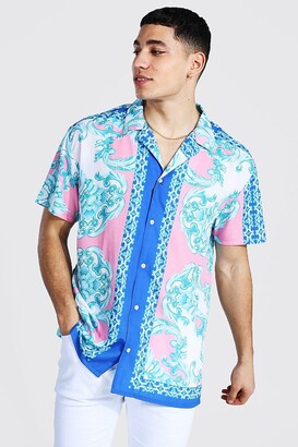 boohoo Mens Pink Oversized Short Sleeve Baroque Border Shirt - ShopStyle