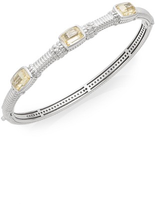 Judith Ripka White Sapphire & Sterling Silver Tri-Stone Bangle Bracelet