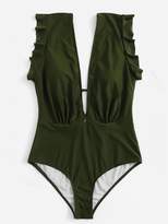 Thumbnail for your product : Shein Plus Ruffle Ruched Plunge One Piece Swimsuit