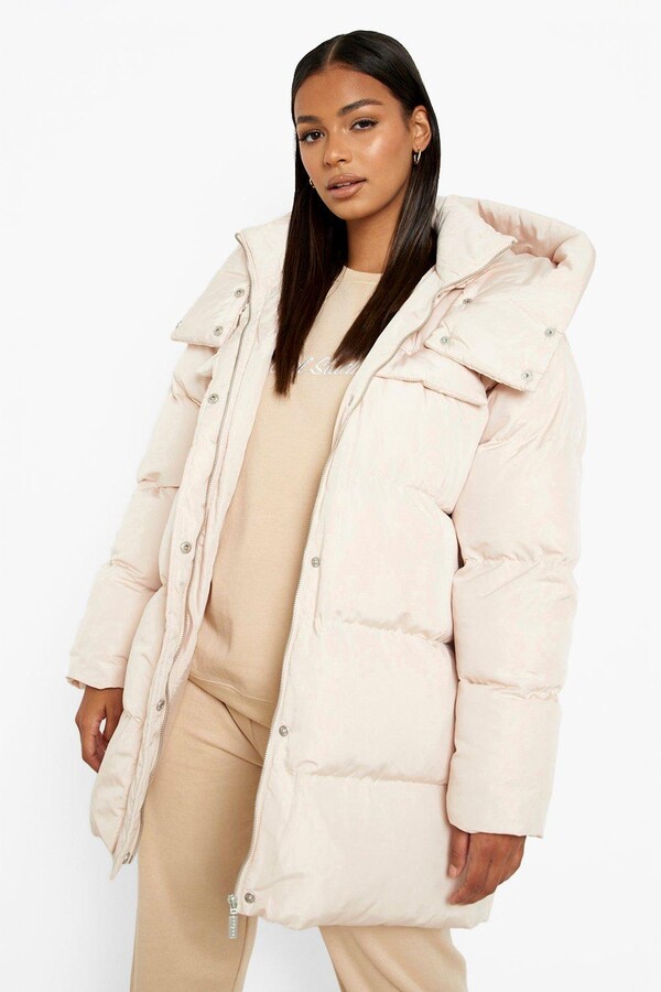 long cream puffa coat