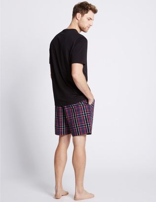 Marks and Spencer Pure Cotton Checked Pyjama Shorts Set