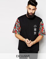 Thumbnail for your product : Reclaimed Vintage Longline T-Shirt With Floral Mid Length Sleeve