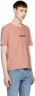 Saint Laurent White and Red Striped Logo T-Shirt