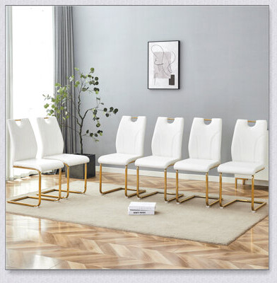Hokku Designs White PU Dining Chair Set with Gold Metal Legs, Comfortable and Stylish for Various Settings, Set of 6