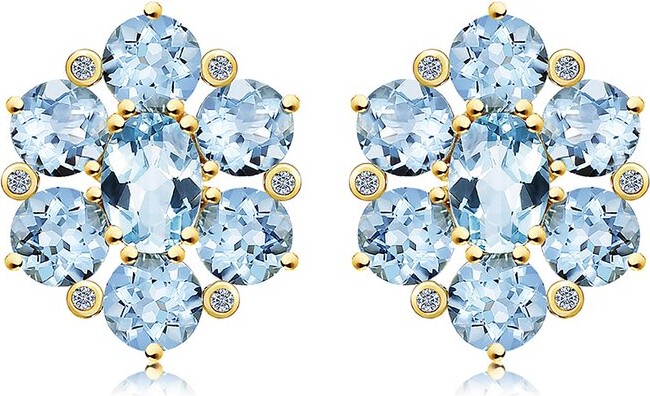 Nina Zhou Jewelry 14K 7.12 Ct. Tw. Diamond & Aquamarine Cluster Earrings