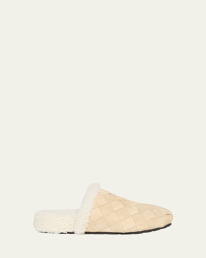 Bottega Veneta Reggie Woven Suede Slipper Mules