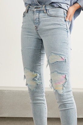 Amiri Mx1 Jersey-paneled Distressed High-rise Skinny Jeans - Light denim