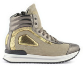 Thumbnail for your product : Bumper Dark grey and gold leather trainers