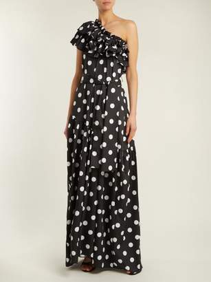 Caroline Constas Rhea Ruffled Cotton Blend Dress - Womens - Black White