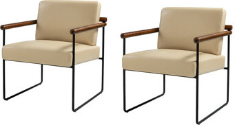 Latitude Run Alicia Modern Vegan Leather Ergonomic Armchair With Metal Base Set Of 2