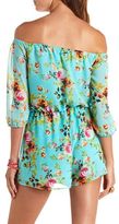 Thumbnail for your product : Charlotte Russe Floral Print Chiffon Off-the-Shoulder Romper