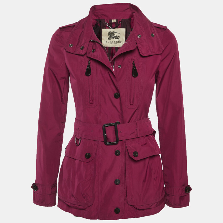 Burberry Burgundy Nylon Zip Up Jacket XS