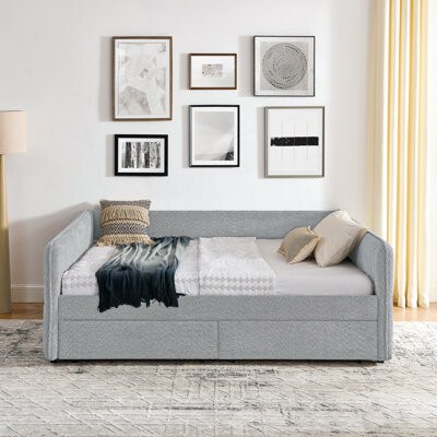 Queen Size Daybed With Trundle, Upholstered Tufted Sofa Bed With Two Drawers, Modern Day Bed