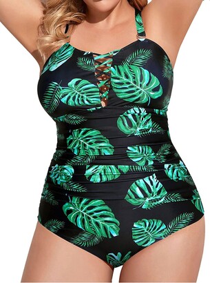 Yonique Plus Size Strapless One Piece Swimsuit for Women Tummy Control Bathing  Suit Bandeau Swimwear - ShopStyle