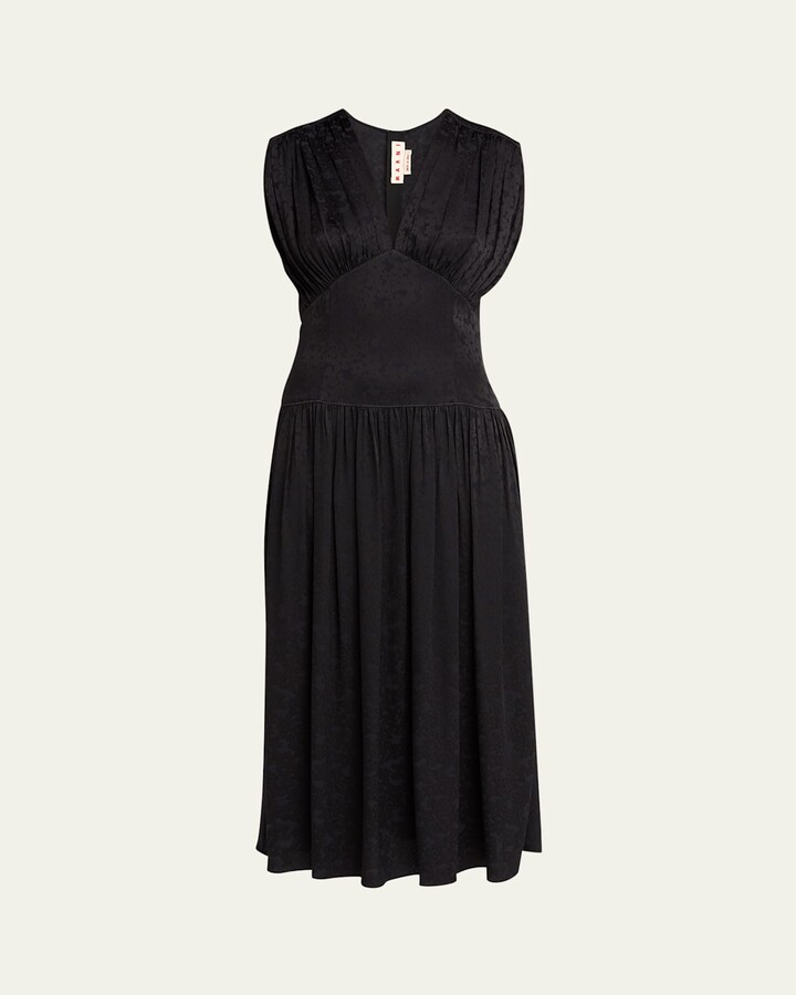 Marni Jacquard Drop Waist Gathered Midi Dress