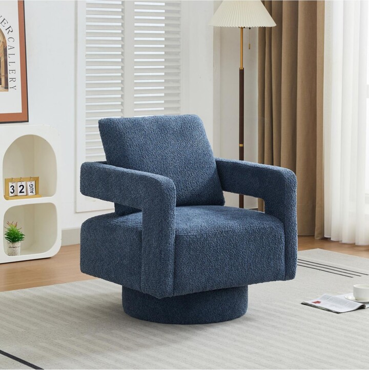 Streamdale Furniture Navy Swivel Chair, Modern Rotating Arm Chair with Open Back