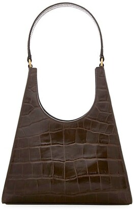 STAUD Rey Croc-Embossed Leather Shoulder Bag