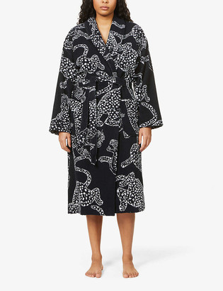 Desmond & Dempsey Jaguar-print cotton towelling dressing gown