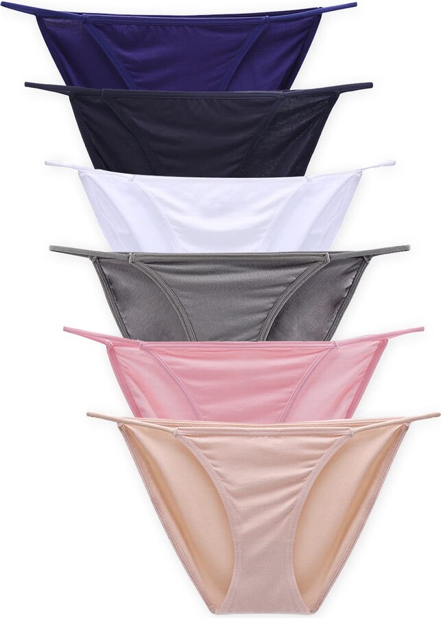 Buankoxy Women's 6 Pack LowRise String Bikinis Panty Stretch Brief(10