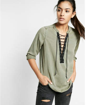 Express Lace-up Silky Soft Twill Long-sleeve Shirt