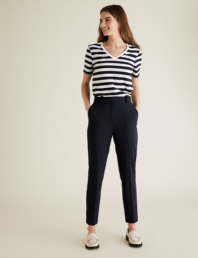 cream ankle grazer trousers