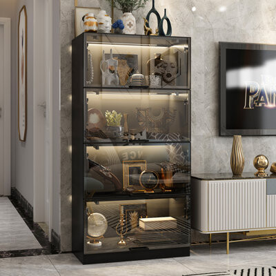Wade Logan 4-Layer Glass Door Display Case With LED Light
