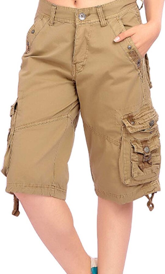 Daytwork Women Casual Cargo Shorts Straight Cotton Cycling Camping