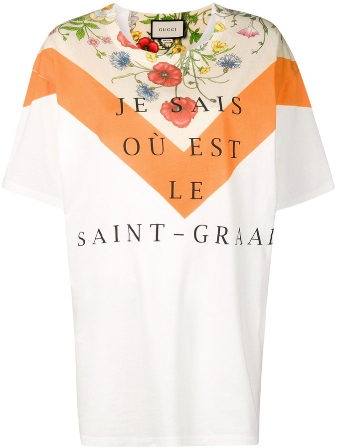 Gucci floral panel print oversized T-shirt - ShopStyle