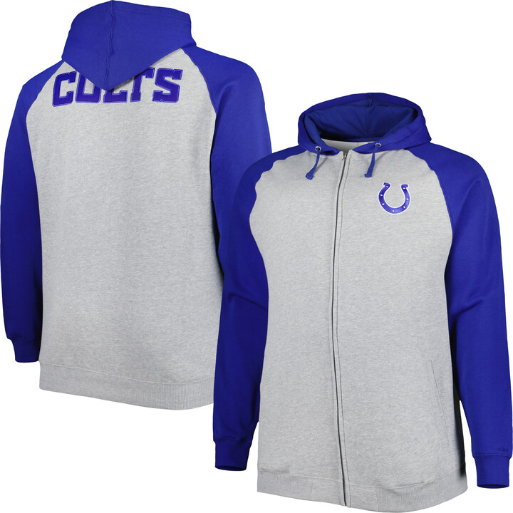 Men's Heather Gray Indianapolis Colts Big & Tall Fleece Raglan Full-Zip Hoodie Jacket
