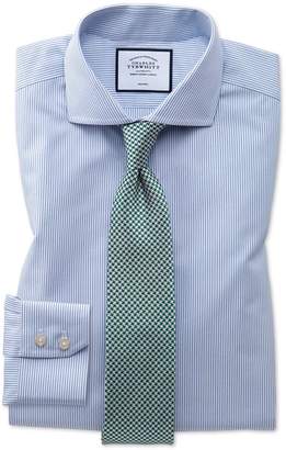 Charles Tyrwhitt Extra Slim Fit Spread Collar Non-Iron Blue Stripe Natural Cool Cotton Dress Shirt Single Cuff Size 14.5/32