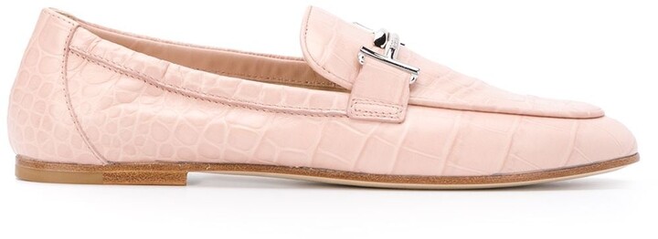 pink leather loafers