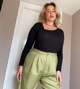 Thumbnail for your product : ASOS DESIGN Curve bodysuit with long sleeves and asymmetric neckline in black