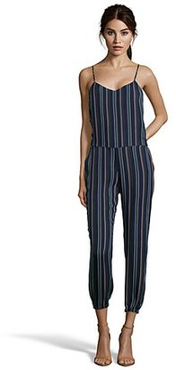 Theory navy and holly green striped silk 'Stassia' jumpsuit