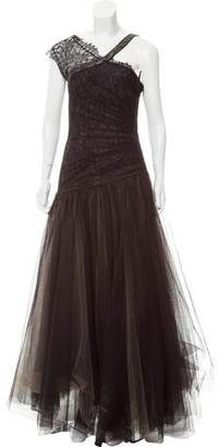 BCBGMAXAZRIA Lace-Accented Gown