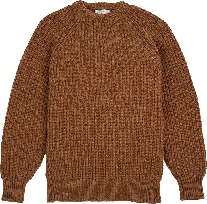Genuine Scottish Knits Chunky Wool Fisherman Crew Neck Jumper Brown
