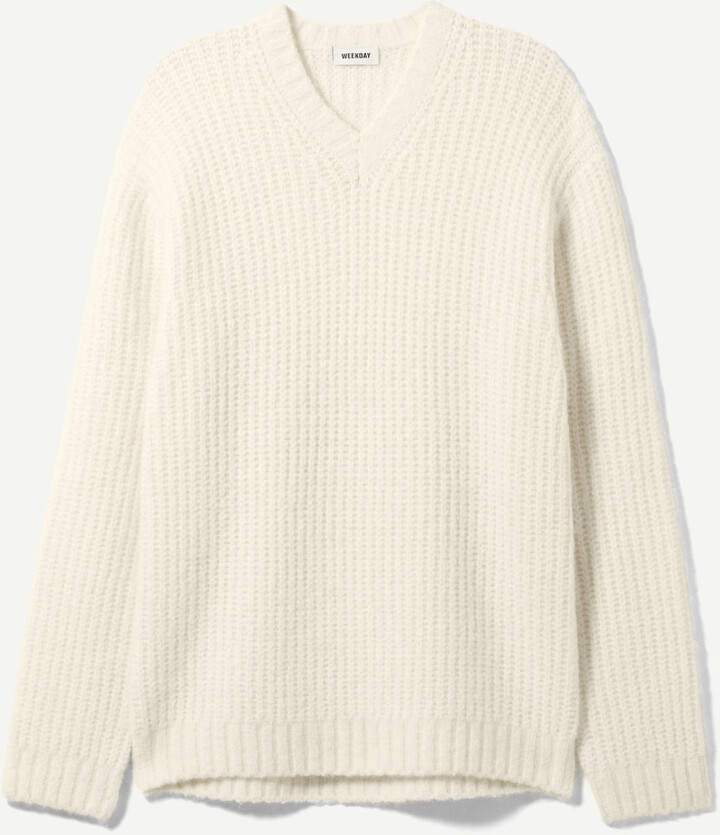 Weekday Cohen V-Neck Sweater White ShopStyle
