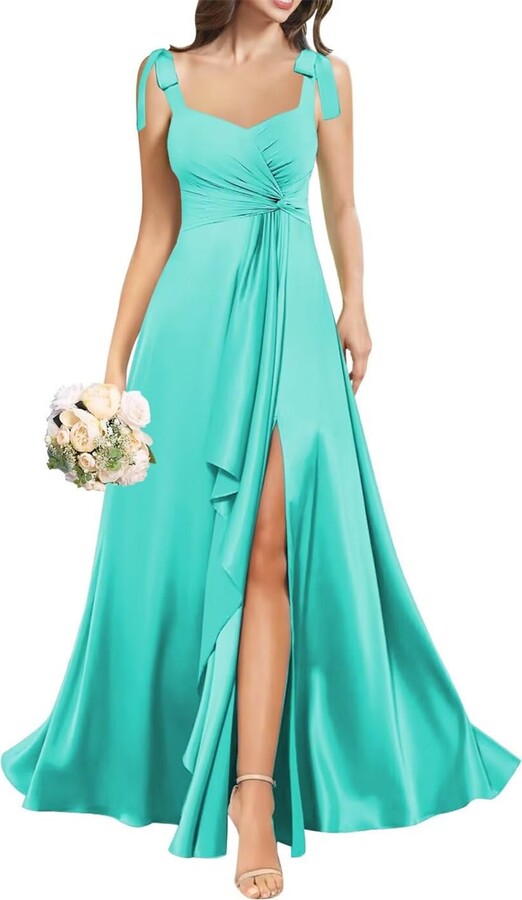 Satin Amazon Turquoise Bridesmaid Dresses Turquoise Evening Dress