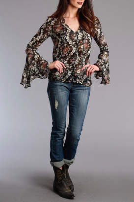 Stetson Floral Bell-Sleeve Blouse