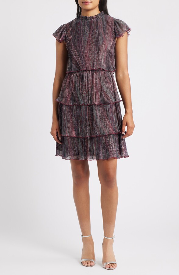 Vince Camuto Metallic Crinkle Tiered Dress