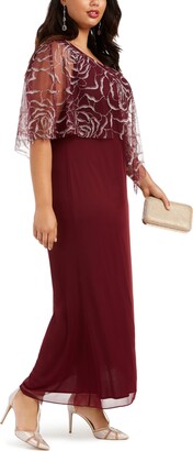 SL Fashions Plus Size Asymmetrical Glitter Cape Gown