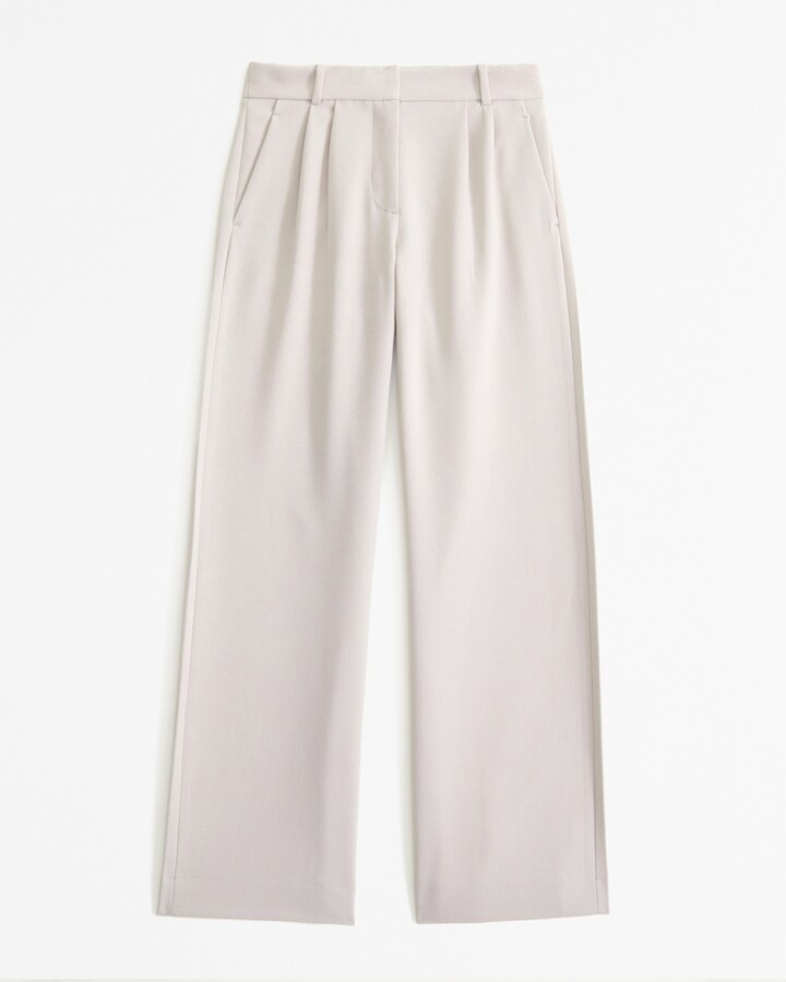 Abercrombie & Fitch Women's A&F Sloane Low Rise Tailored Wide Leg Pant in Light Taupe - Size 32