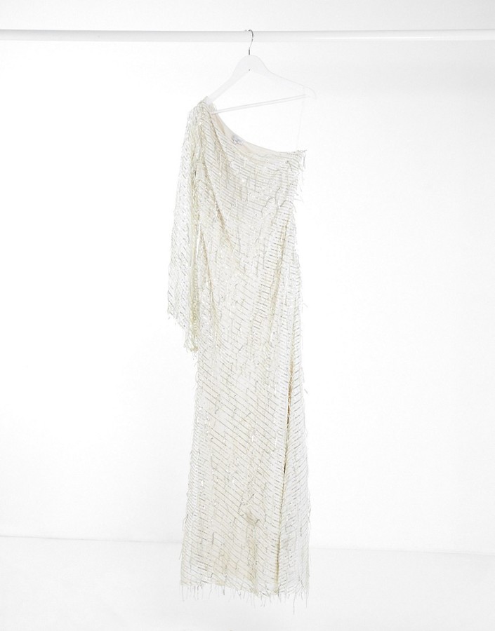 white fringe sequin dress