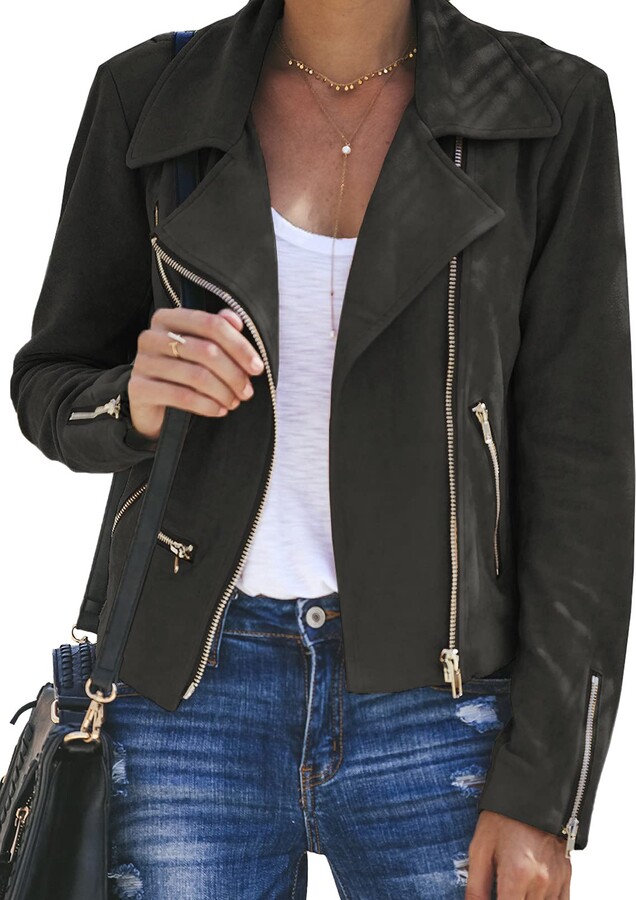 gray leather moto jacket