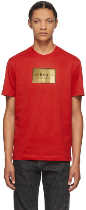 red versace shirt