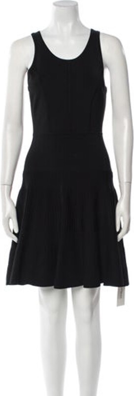 Milly A-Line Dress Black Pleated Accents Sleeveless with Scoop Neck Exposed Zip Closure at Back Designer